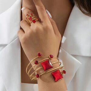 Chic Gold and Red Bracelet Set